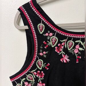 Citi Dress Pink Flower Floral Embroidered Button Down Back Linen Tank Dress Sz 8